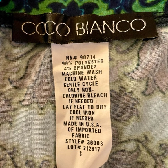 Coco Bianco Chic Green & Blue Geometric Floral Slit Wide-Leg Pants - Picture 3 of 3